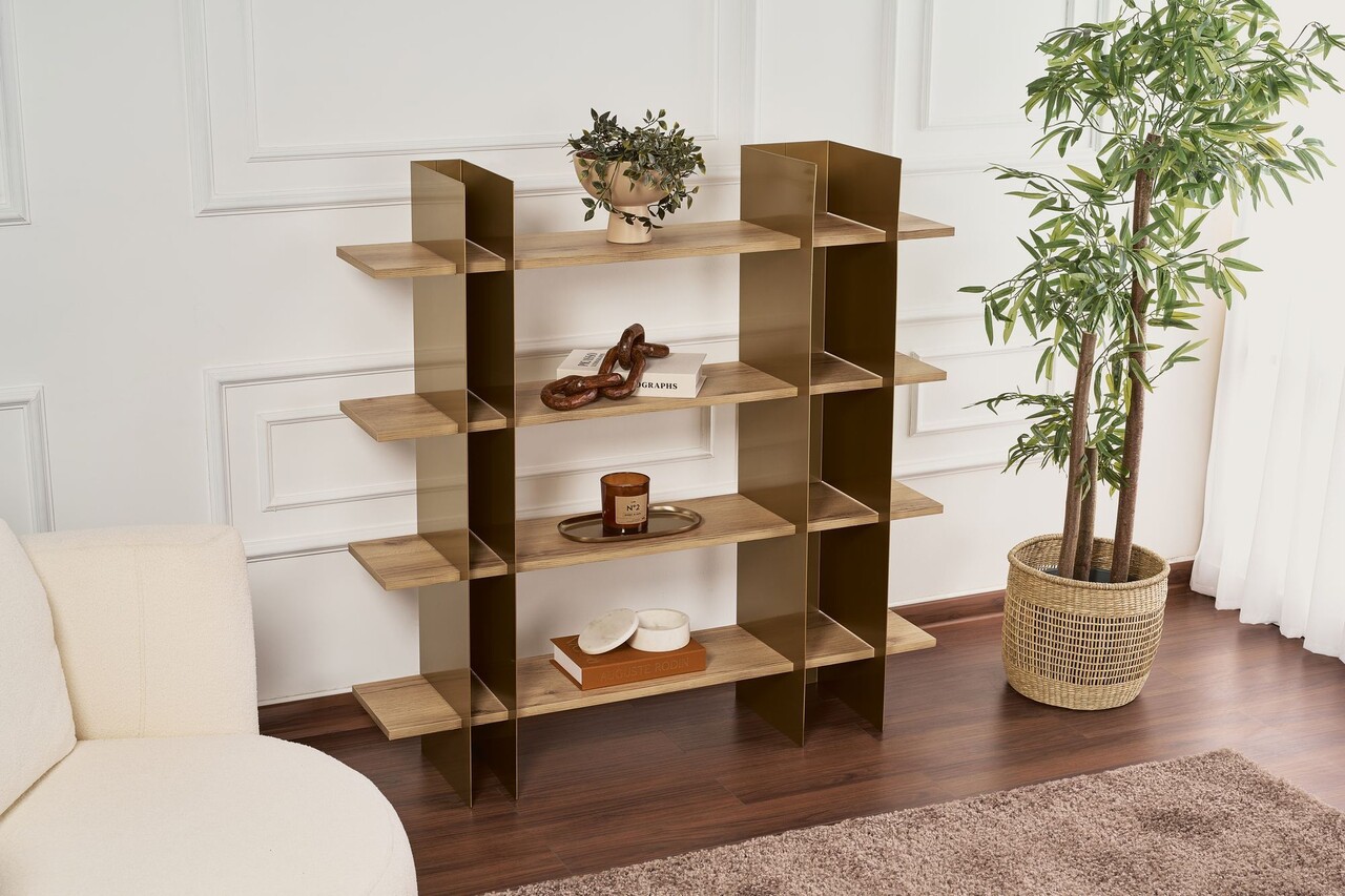 Corp biblioteca, Hanah Home, Shb-017-A, 120x31x120 cm, Auriu - imagine 5